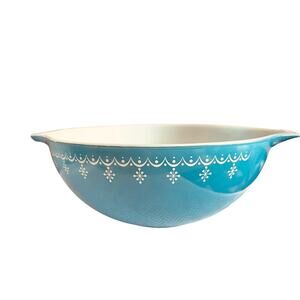 Vintage Pyrex 444 Snowflake Garland Blue Cinderella Mixing Bowl 4 Qt 1970s